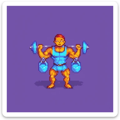 A muscular cartoon character lifting weights, vibrant gym colors sticker
