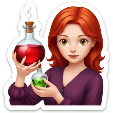 Redhead young woman holding red potion sticker
