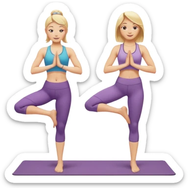 Two women doing yoga both blonde standing pose  sticker