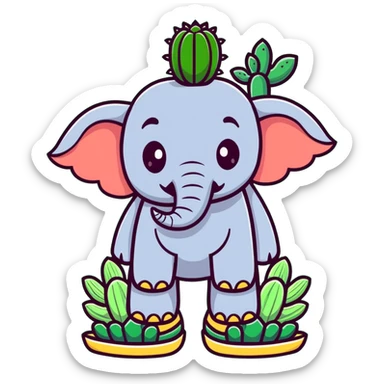 elephant with a cactus body wearing sandals, elephant head on top of a green cactus body with sandals on its feet sticker