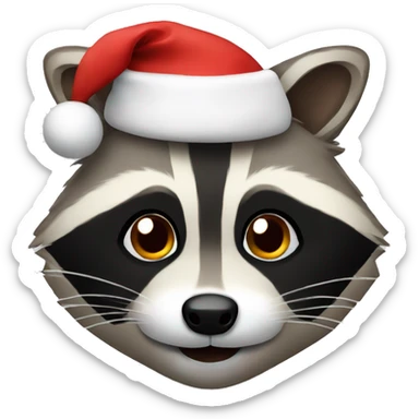 Raccoon face with Christmas hat sticker