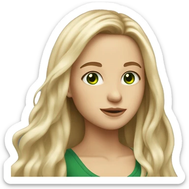 White sun kissed girl with long straight wavy dirty blonde hair and green eyes sticker