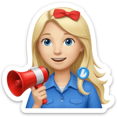 blue eyes blonde girl with megaphone saying timeout long hair smiling sticker