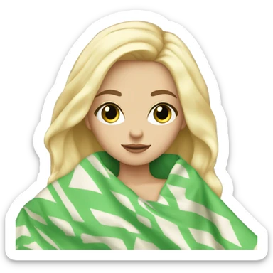 White girl  blonde hair with blanket and green eyes sticker