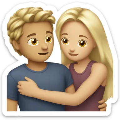 Girl blonde hair hugging boy brown hair sticker