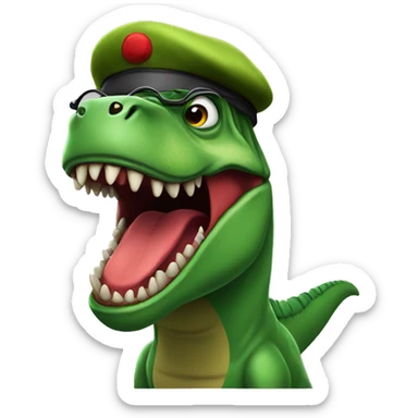 Mad Green Trex wearing red beret and eyeglasses  sticker