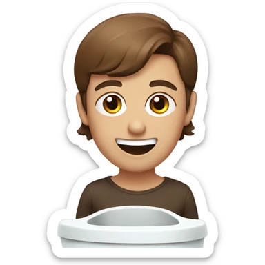 head with brown hair and really wide eyes and a big smile coming out of toilet sticker