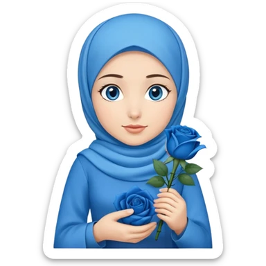 Turkish beautiful finish Konya girl blue eyes with blue hijab islamic dress and had on her hand blue rose bag sticker