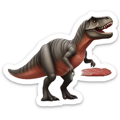 A trex eating a steak sticker