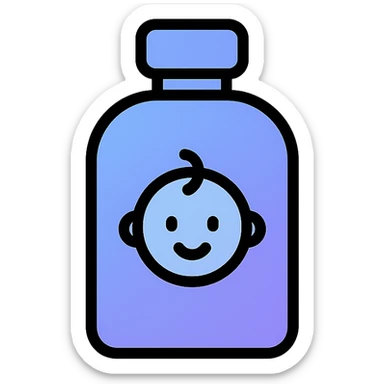 minimalist baby oil bottle, Discord icon style, soft blue and purple gradient, simple and friendly sticker
