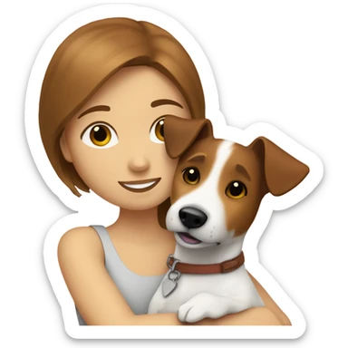 whit brown haired girl hugging jack russell terrier sticker