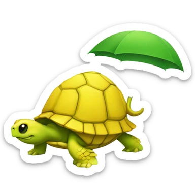 a yellow turtle with a green umbrella sticker