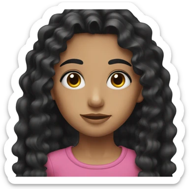 A girl with 3A long black curly hair and black eyes and eyebrows  sticker