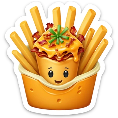 fries with melted cheese, bacon, and green onion sticker