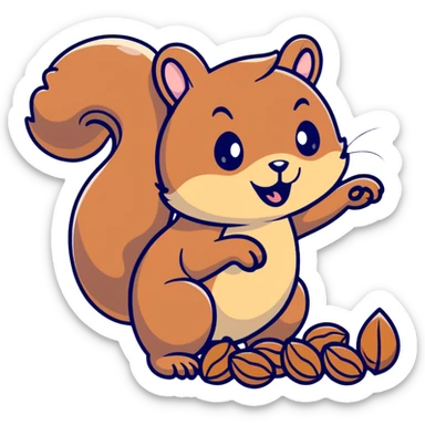 Cute hungry squirrel drooling, looking at nuts, with hungry expression sticker