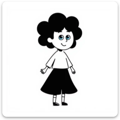 a girl with curly hair, pale skin, and blue eyes, hand-drawn doodle style sticker