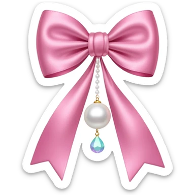 Pink bow with hanging pearl sticker
