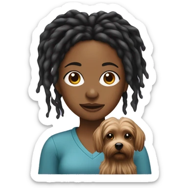 Black woman with dreads holding a yorkiepooh dog sticker