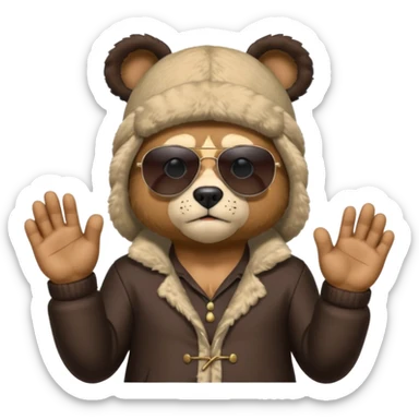 Bartholomew Kuma from One Piece, large imposing figure, bear ears hat, sunglasses, paw pads on hands, serious expression sticker