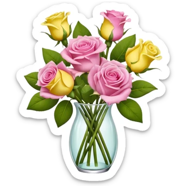 A mixed bouquet of pink roses and yellow lisianthus sticker