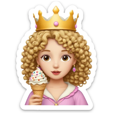 curly haired crowned princesswith ice cream sticker