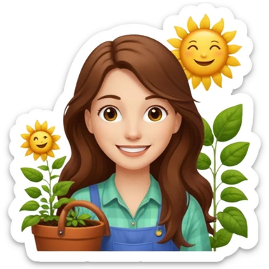 long brown hair white woman Gardening sticker