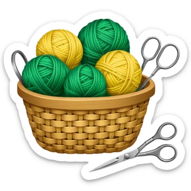 A tidy basket with neatly arranged green and yellow skeins and scissors. sticker