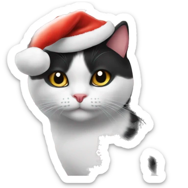 A black and white cat in santas hat sticker