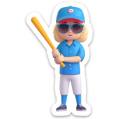 baseball bat with a cap and sunglasses, cool attitude sticker