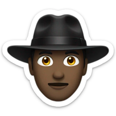 A man with a black hat, a black scarg and a black coat sticker