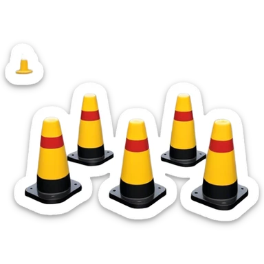 A boundary marked by a series of warning bollards lined up in a row, creating a clear division, with caution signs emphasizing the restricted area sticker