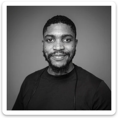 A professional portrait of me in monochrome. Plain black crew neck shirt. Tailored to LinkedIn. Tech boy vibe (programmer). I’m a black man from Nigeria. Retain facial features from attached image. sticker
