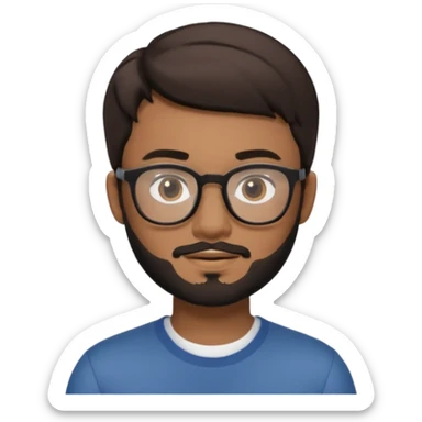 ios style memoji of a young man in his 20s, wearing glasses, with short brown-black hair and a short brown-black beard sticker