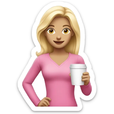 Blonde girl wearing pink drinking coffee sticker