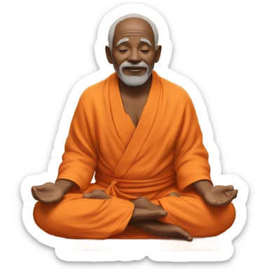 an old yogi with a peaceful and meditative expression. The character should be wearing an orange robe, symbolizing traditional yogic attire. The yogi can be sitting in a lotus position sticker