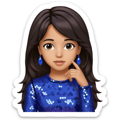 Camila Cabello from Fifth Harmony with long dark brown hair, periwinkle sequin outfit sticker