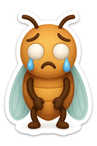 EMOJI STILE IPHONE 3D DI una cicala triste che si tocca le cosce e piange perché non le piace il suo fisico, posa frontale, fagli gli occhi bianchi , non solo la pupilla sticker