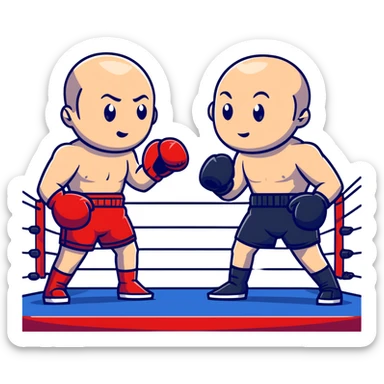 Jeff Bezos and Elon Musk in a boxing ring, cartoon style sticker