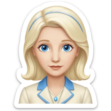 Patty Andrews from the Andrews Sisters with long platinum blonde hair, blue eyes, ivory outfit sticker