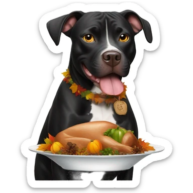 Black pitbull with thanksgiving plate  sticker