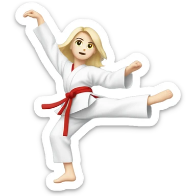 white girl doing  taekwono kick to the sky wearing red belt sticker