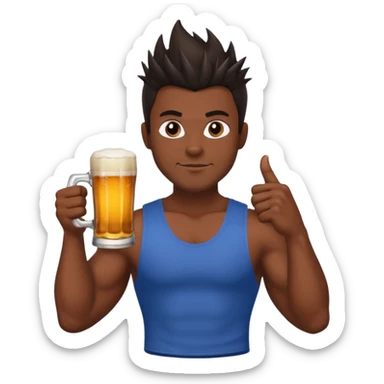 muscled guy in yoga pose, slightly dark skin, spiky dark hair, holding beer sticker