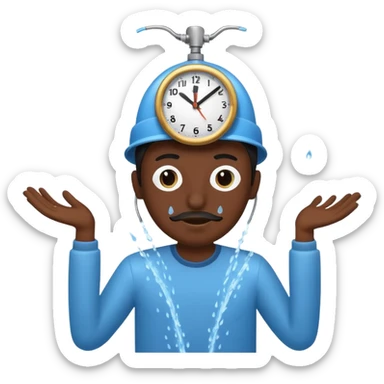 An illustrated clack face with sprinklers as clock hand, spraying water, gently tack line, clearly stating time saved by automated water sticker