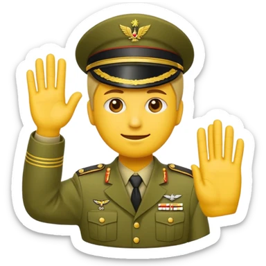 Eine salutierenden Emoji (Hautfarbe: gelb ) in Armee Klamotten männlich; salutierend mit der rechten Hand und auf der Höhe der Stirn  sticker