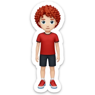 White shoes black short pants red shirt and hair in front curly and with blue eyes  sticker