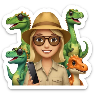 A human living with the dinosaurs and taking a selfie with them sticker