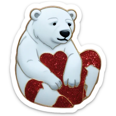 Rose pin full body polar bear sitting down with glitter sticker