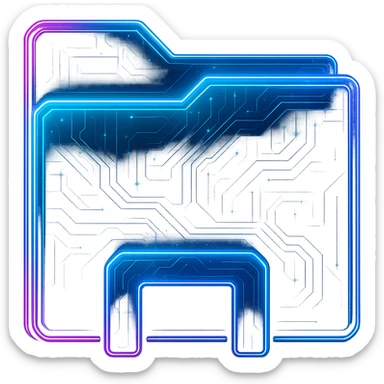 Transform the Windows File Explorer icon into a cyberpunk, holographic style with glowing neon blue and pink edges, circuit patterns, and a transparent background. The style should match the provided cyberpunk folder icon, focusing on a futuristic and clean look without any circle or base, just the icon itself. Emphasize neon blue and pink glowing edges and intricate circuit patterns for a high-tech cyberpunk aesthetic. sticker