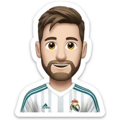 Messi wearing a white Real Madrid jersey sticker