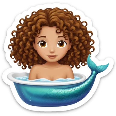 Brunette tan curly hair mermaid in bathtub sticker